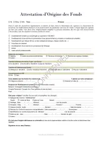 Attestation d'origine des fonds