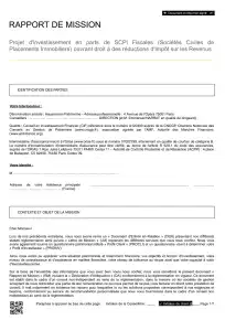 Rapport de Mission - Personne Physique - SCPI Fiscales - Projet d'investissement en parts de SCPI Fiscales