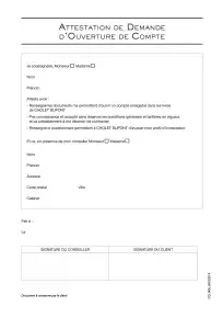 Attestation demande ouverture de compte